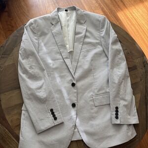 J CREW THOMPSON BLAZER SEERSUCKER MENS 40R 2-BUTTON Gray/White STRIPED PREPPY